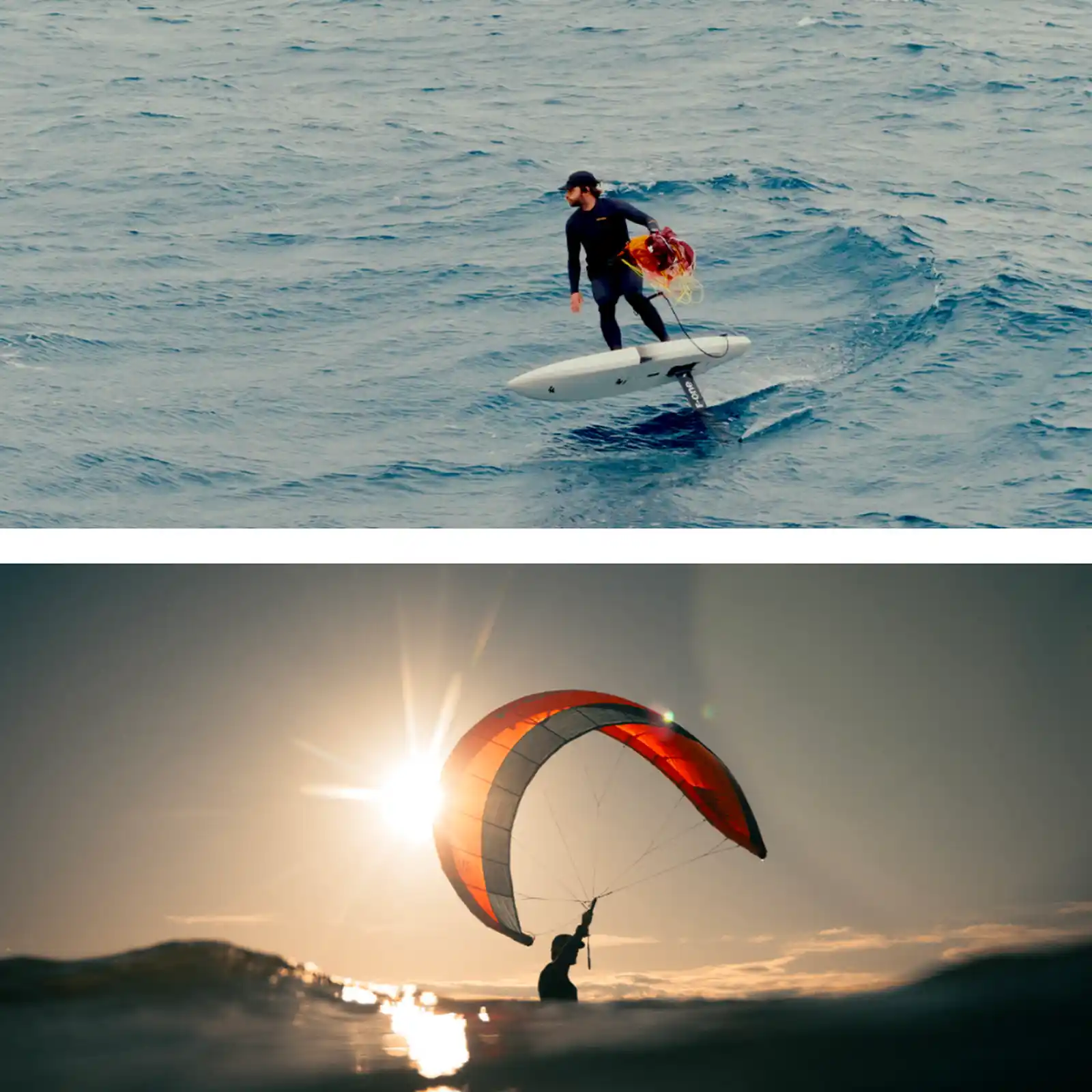 Rider en downwind foil avec la F-One Frigate Pocket Wing en action