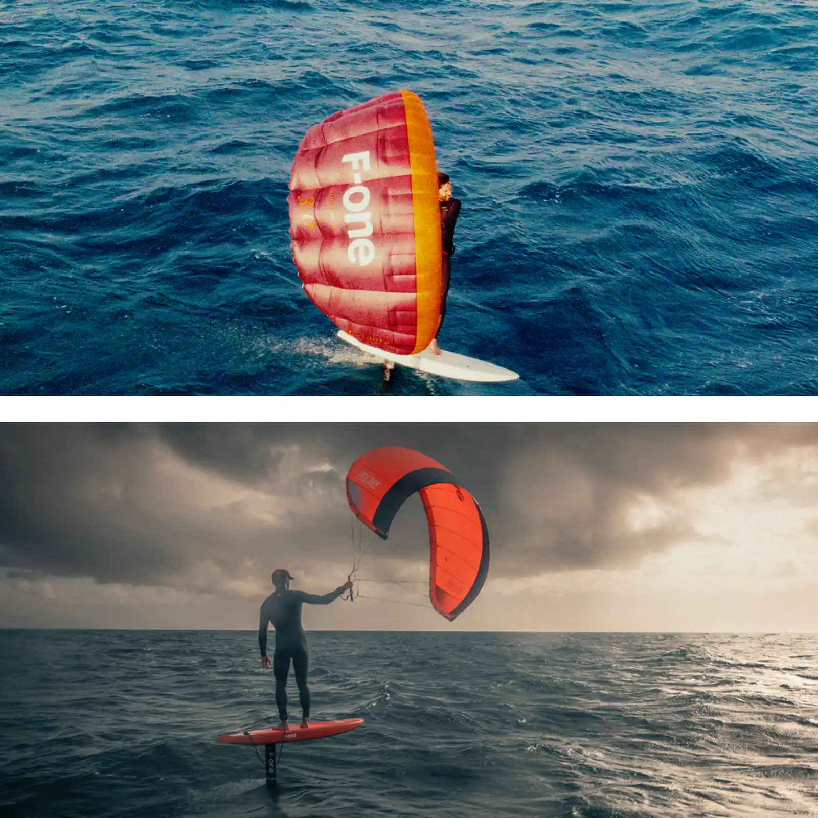 Rider en parawing foil avec la F-One Plume K-Wing en navigation downwind