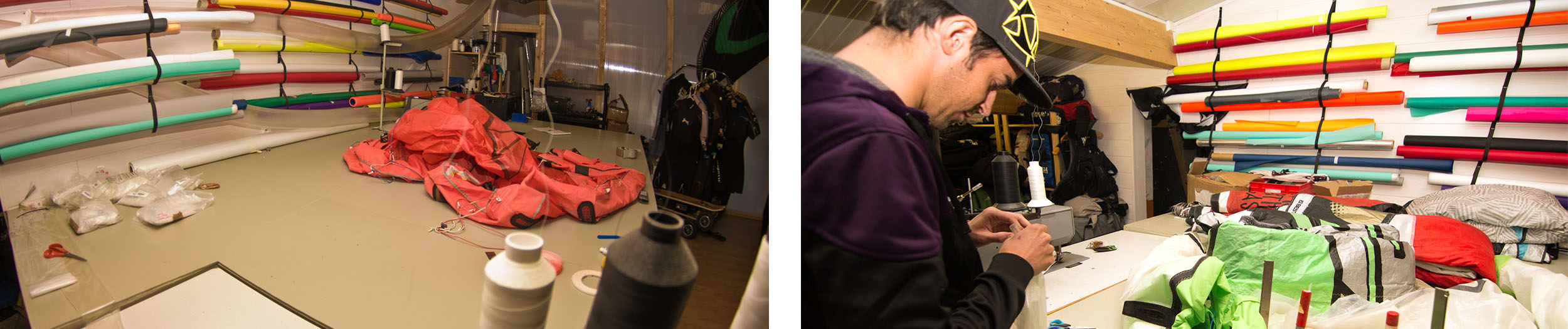 Atelier de réparation d'ailes de kitesurf GlissEvolution, dirigé par Charles Harin